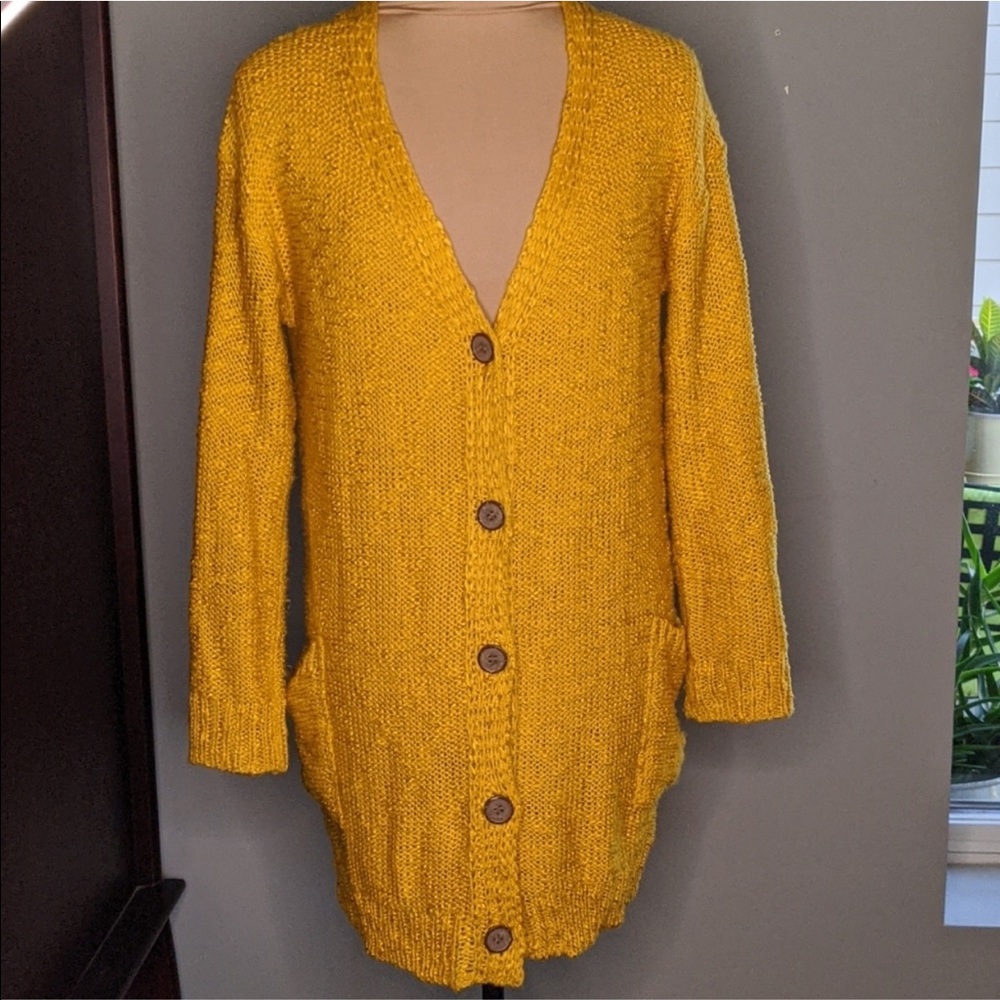 Anthropologie Mustard Yellow gold cardigan sweater